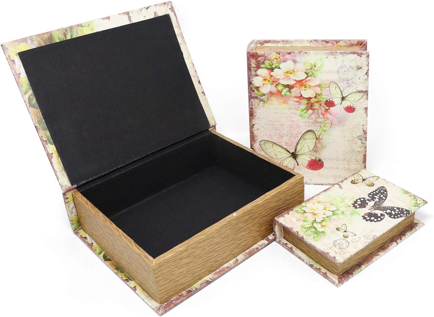 Jolitac Decorative Book Boxes World Map Pattern Antique Book Invisible box with Magnetic cover, Faux Wood Set of 3 Storage Set (Butterfly) : Home & Kitchen