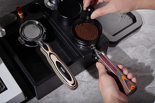 Miniatura 10 de IKAPE Portafiltro de 2.008 in sin fondo, 2 orejas de café sin fondo con cesta de filtro, fabricado en madera natural, compatible con máquina de café