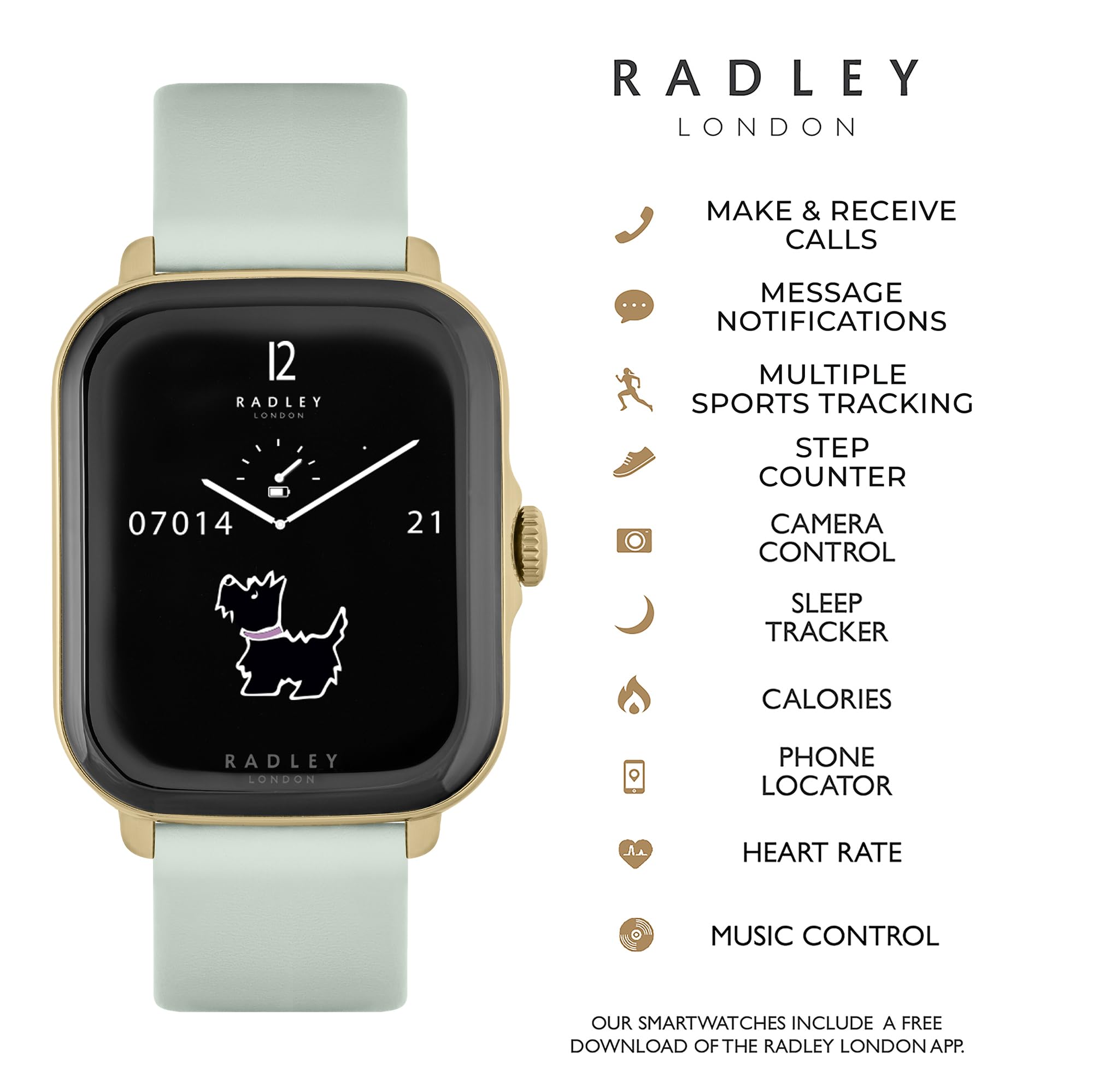 RADLEY Reloj Inteligente Series 20 con Correas Intercambiables de Silicona Negra y Piel de eucalipto RYS20-2126-SET, Eucalipto y Negro, Moderno