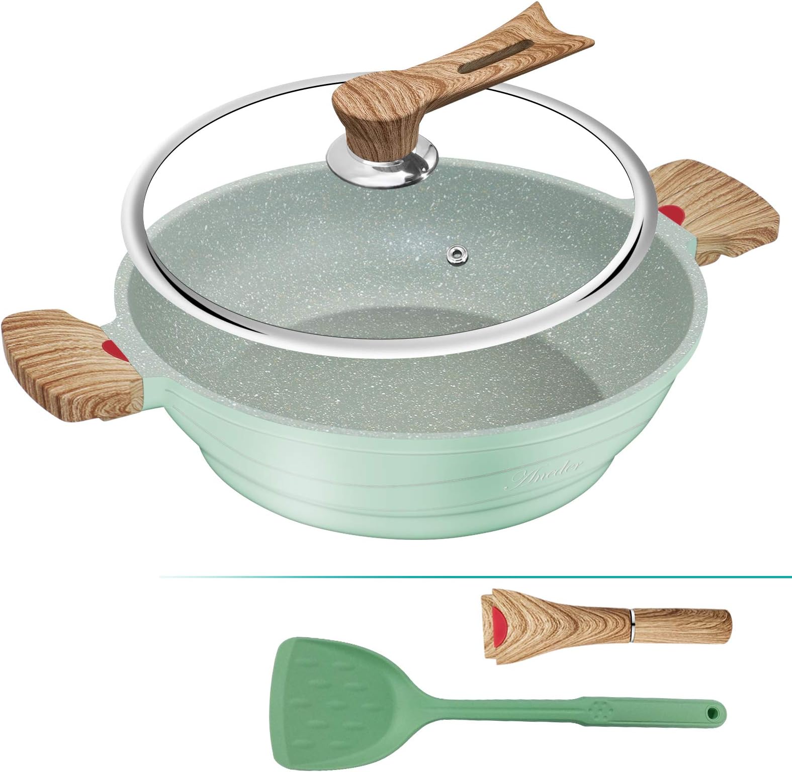 Frying Pan Nonstick Wok Pan with Lid, Aneder Woks and Stir Fry Pans with Silicone Spatula,11 Inch Skillet for Electric,Induction and Gas Stoves