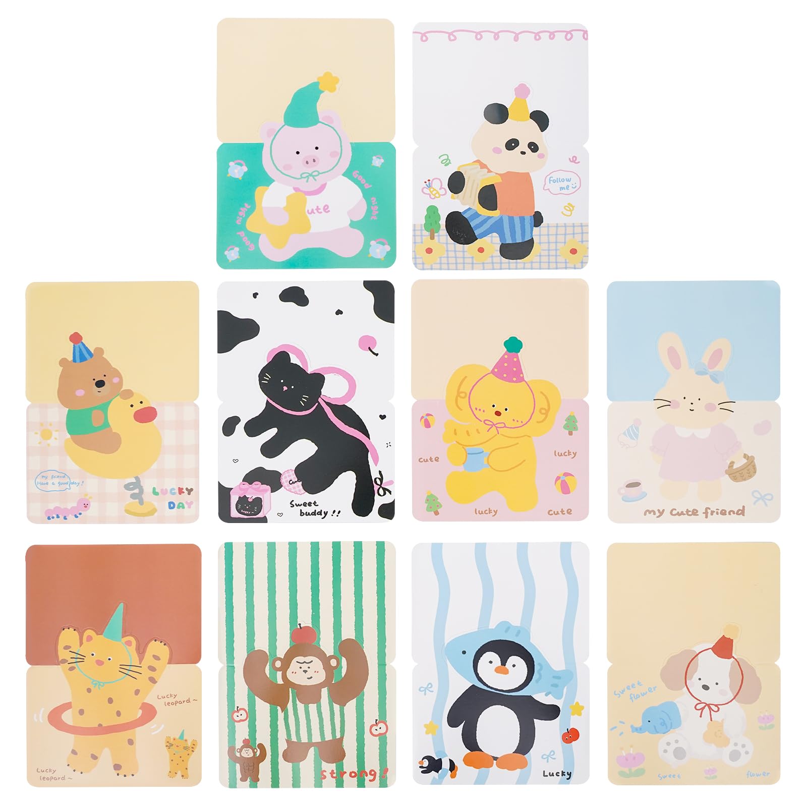 CSH 30 Pcs Cute Cartoon Animal Greeting Cards Bulk (9.8x13.6 cm) in 10 Unique Designs & 3 Pcs Each Type, Comes with 30 Colorful Envelopes, Perfect for Kids Party, Friendship, Think of You