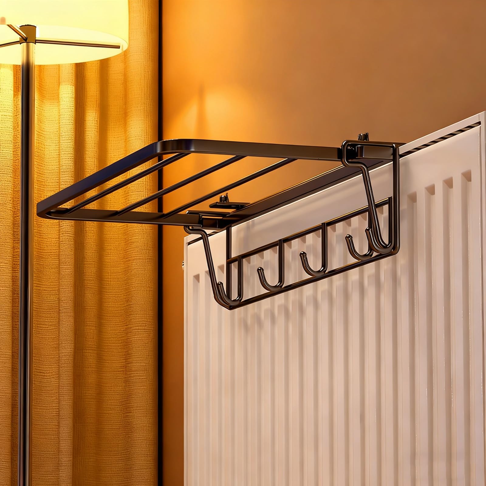 Stendibiancheria per Termosifoni con Ganci, Mensola per Termosifone, Bracci Telescopici Regolabili, Senza Fori, per Appendere a Telai di Finestre, Ringhiere o Termosifoni(Black,45cm/17.8")