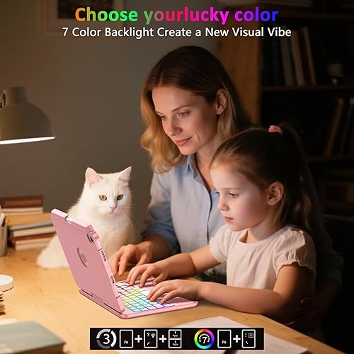 Miniatura 3 de FUWANG Funda de teclado Touchpad para iPad mini 7 A17 Pro 2024 y Mini 6 generación 2021 de 8.3 pulgadas, teclado retroiluminado de 7 colores