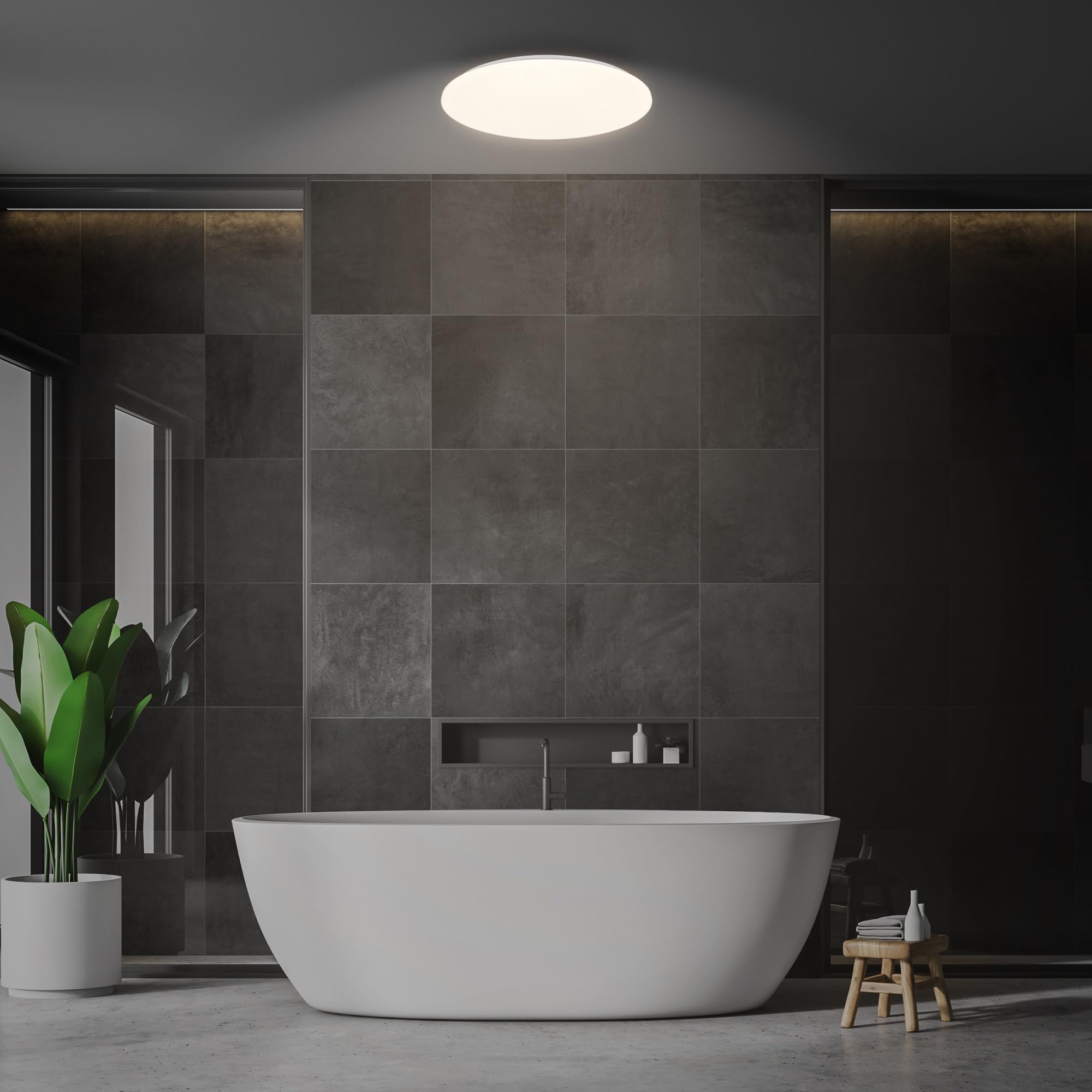 BRILONER - Plafonnier LED pour salle de bain, couleur blanc chaud, protection contre la poussière et les éclaboussures, 24W, 2600lm, plafonnier, cuisine, wc, 35x5,5 cm, blanc