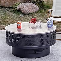 OutVue 32" Wood Burning Fire Pit with Grill, Lid & Waterproof Cover - 3-in-1 Outdoor Firepit Table for BBQ, Bonfire & Patio