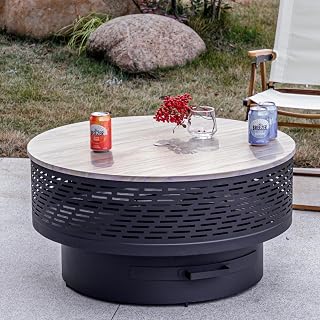 OutVue 32" Wood Burning Fire Pit with Grill, Lid & Waterproof Cover - 3-in-1 Outdoor Firepit Table for BBQ, Bonfire & Patio