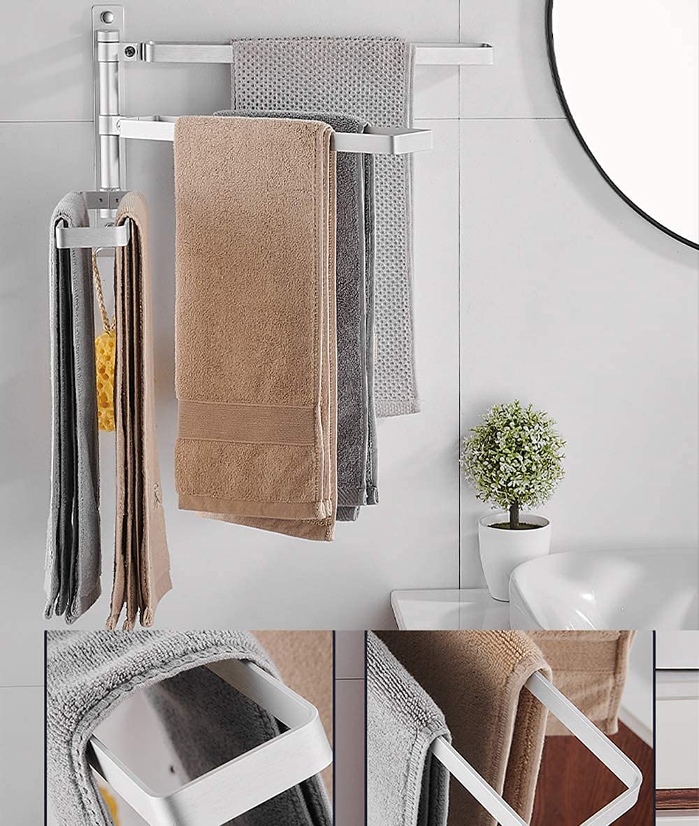 Rack Toallas Toallero De Mano Telescópico Giratorio, Aluminio 3 Brazos, Cocina para Baño Montado En La Pared Accesorios De Baño(Black)