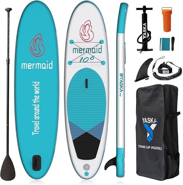 10.6ft Inflatable Stand Up Paddle Board- SUP Board for All Skill Levels with SUP Accessories & Fiberglass Paddle,Fin, Leash, Double Action Pump and ISUP Travel Backpack for Youth & Adult
