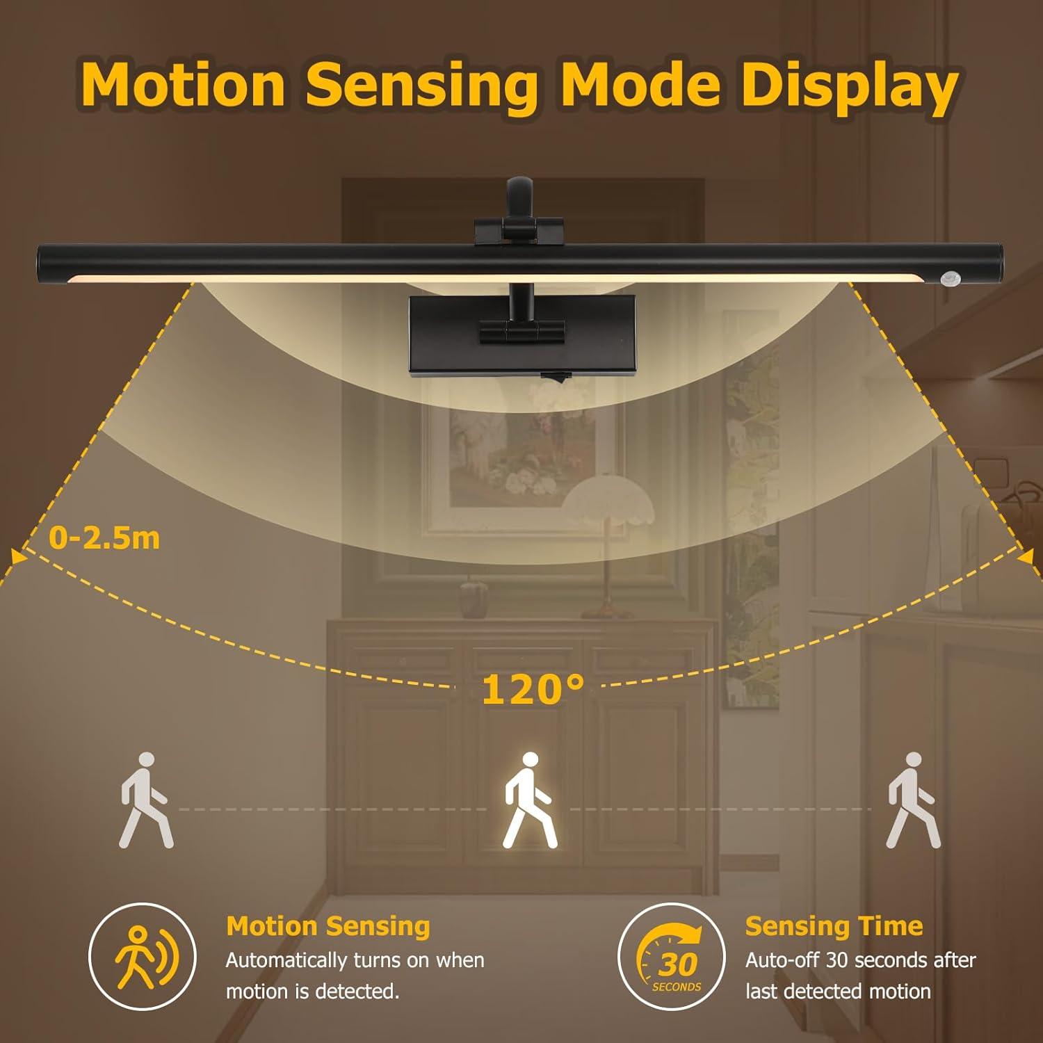 DESOOP Wireless Black Picture Lights for Wall Motion Activated, Motion Sensor Gallery Lights Auto-Off Art Lights for Portraits Display 24 Inch 5W Warm White