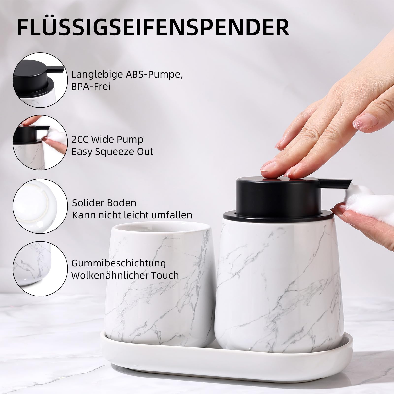 Badkamerset Badkameraccessoires, 3-delige Accessoires Inclusief 350 Ml Zeepdispenser 320 Ml Tandenborstelbeker En Zeepbakje Geschikt Voor Badkamer Gootsteen Witte Schuimzeepdispenser