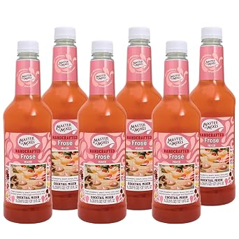 Master of Mixes Frose Drink Mix, Ready to Use, 1 Liter, 6 Pack | Peach Aroma, Sweet Citrus Taste, Strawberry Finish | Cocktails & Mocktails, Pour Ready, Consistent, Smooth Mixing Texture