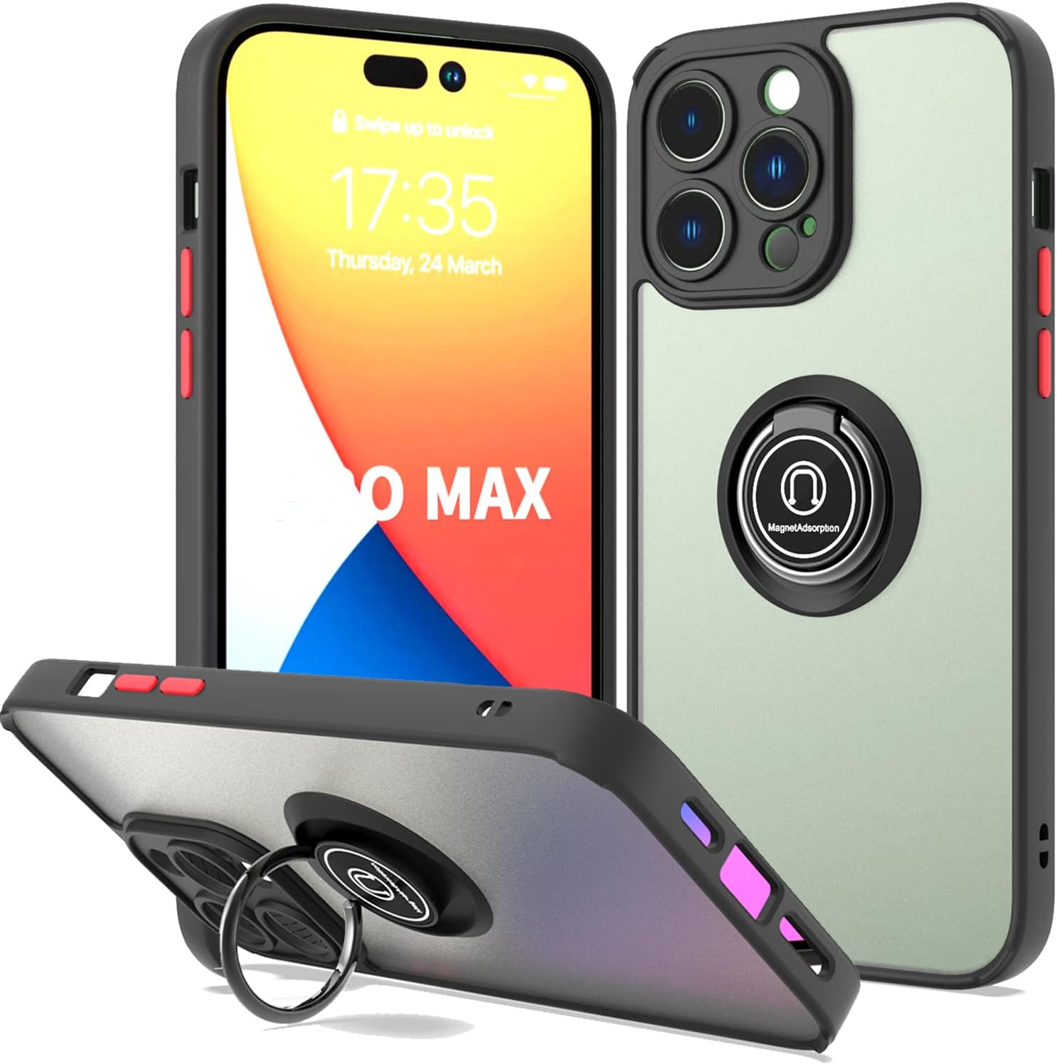 CoverON Designed for iPhone 14 Pro Max Case Ring, Crystal Clear Hard Back Phone Cover Hybrid Black Soft TPU Rubber Grip Protective Ring Holder Compatible with Apple iPhone 14 Pro Max Case