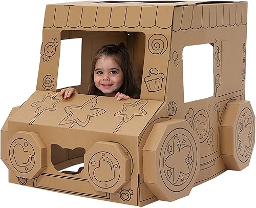 Camión de comida para niños, casa de juegos de cartón, casa de juegos de interior, cartón para colorear, juguete de regalo para niños pequeños y