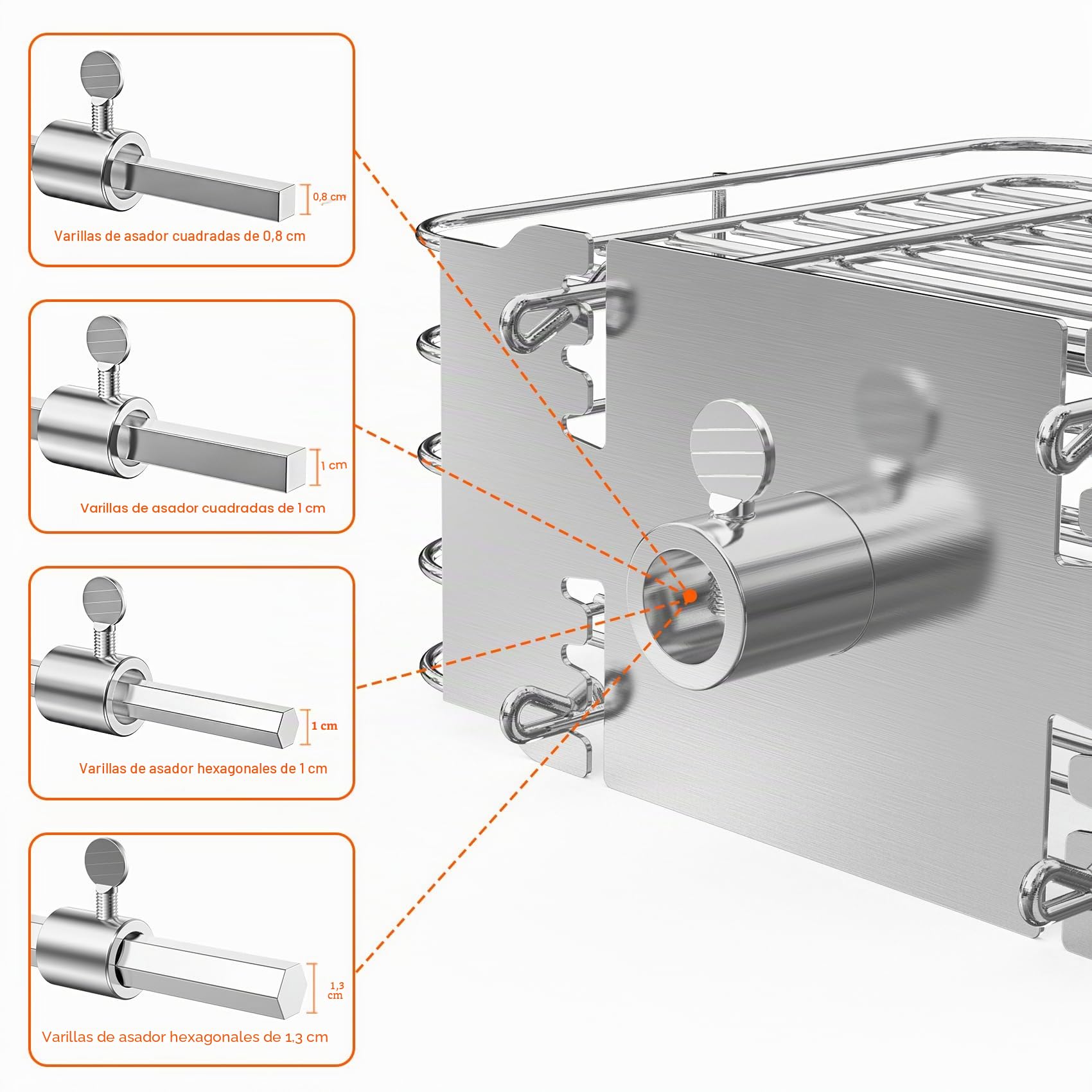 Onlyfire 2-Piezas Combinación Acero Inoxidable Cesta para Asador, para La Mayoría de Las Parrillas de Carbón y Gas, Rectangular+Redondo