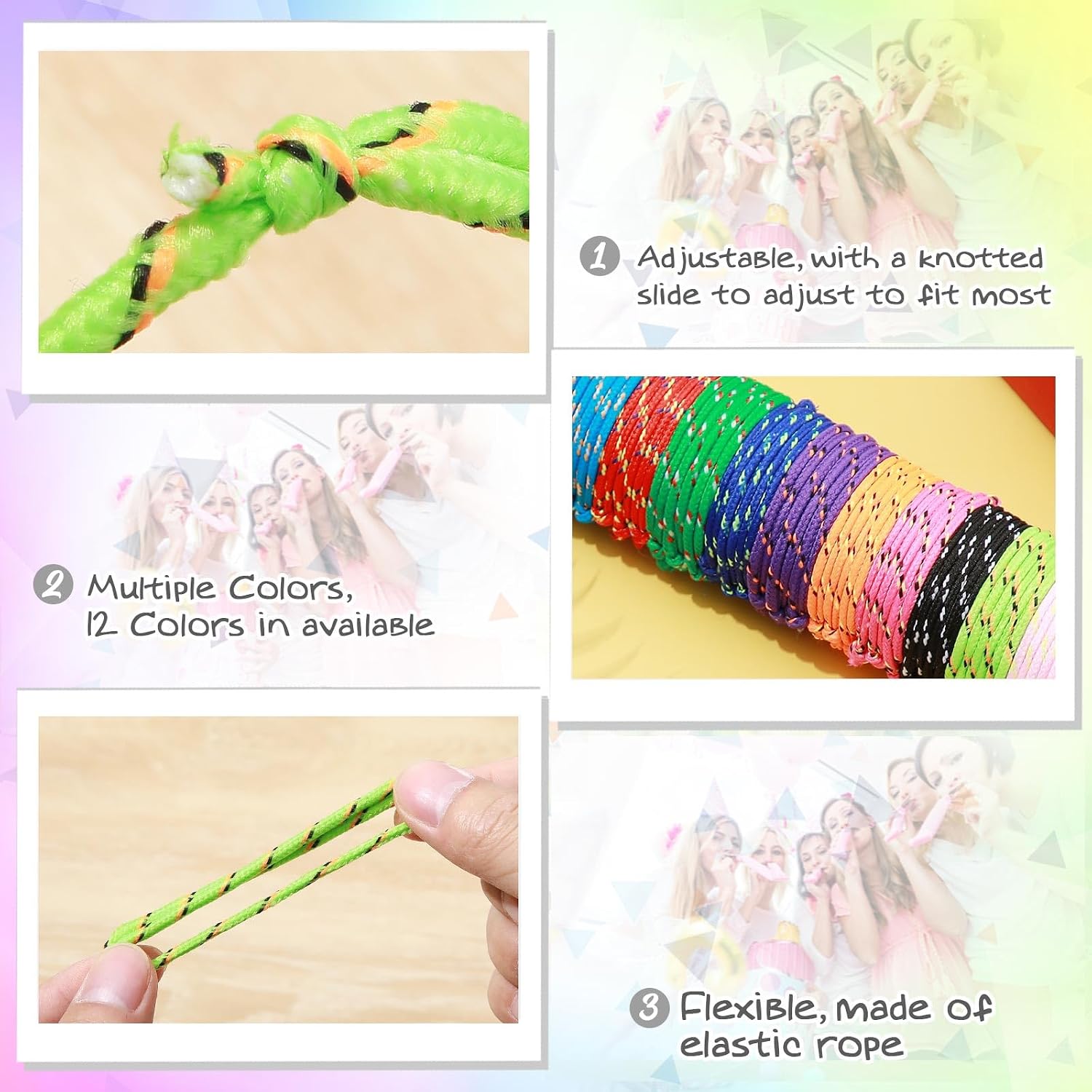 Kenning 240 Pcs Neon Friendship Bracelets Bulk 12 Assorted Colors Adjust Paracord Bracelets Neon Woven Rope for Goody Bag Stuffer Gift Birthday Party Favor