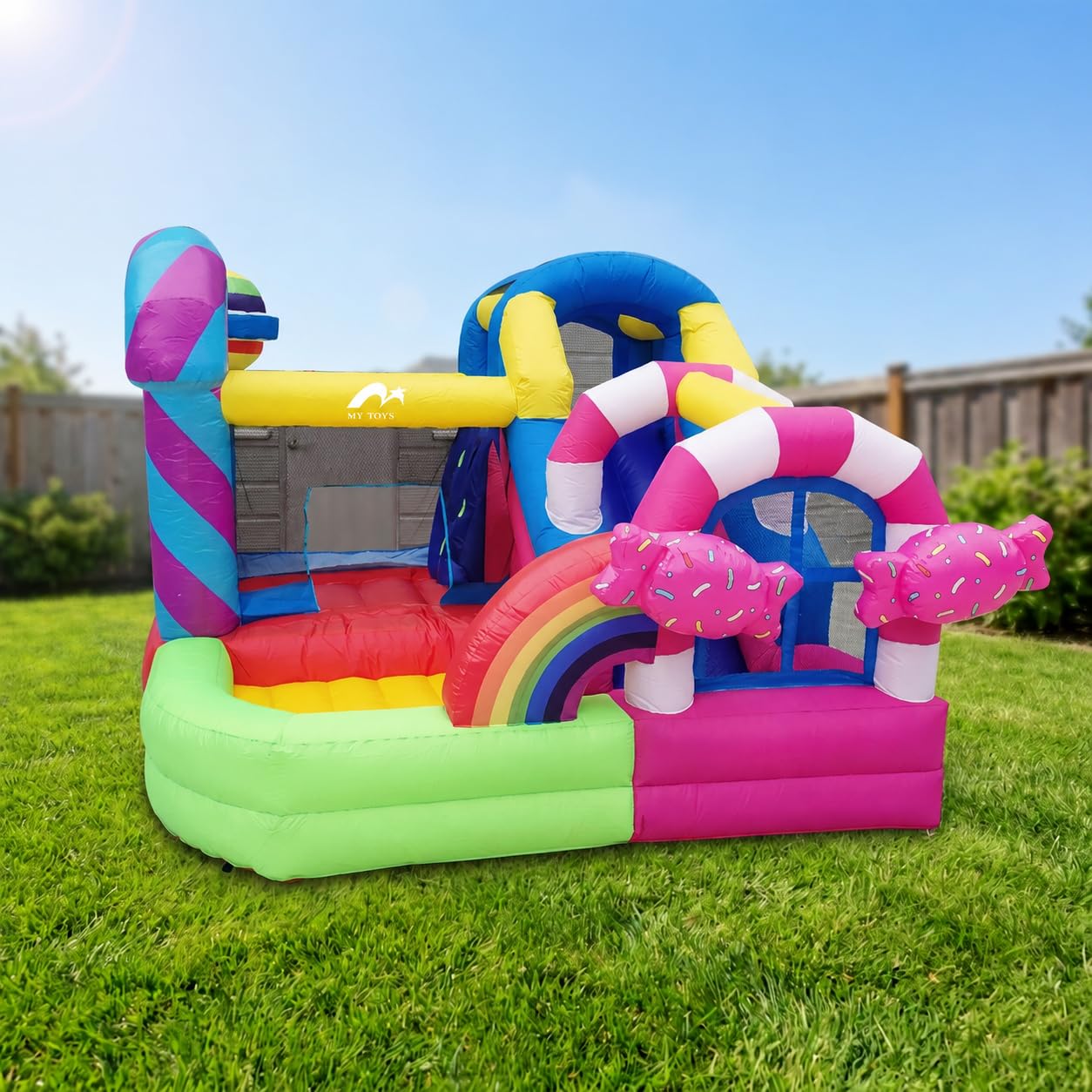Castillo Hinchable para Niños con Tobogán Integrado, Centro Juegos Inflable PVC para Diversión en Casa