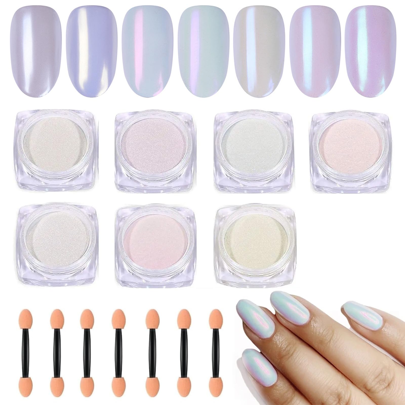 7 Color Symphony Mermaid Pearl Neon Ice Aurora Dust - White High Glossy Metallic Mirror Effect Nail Powder