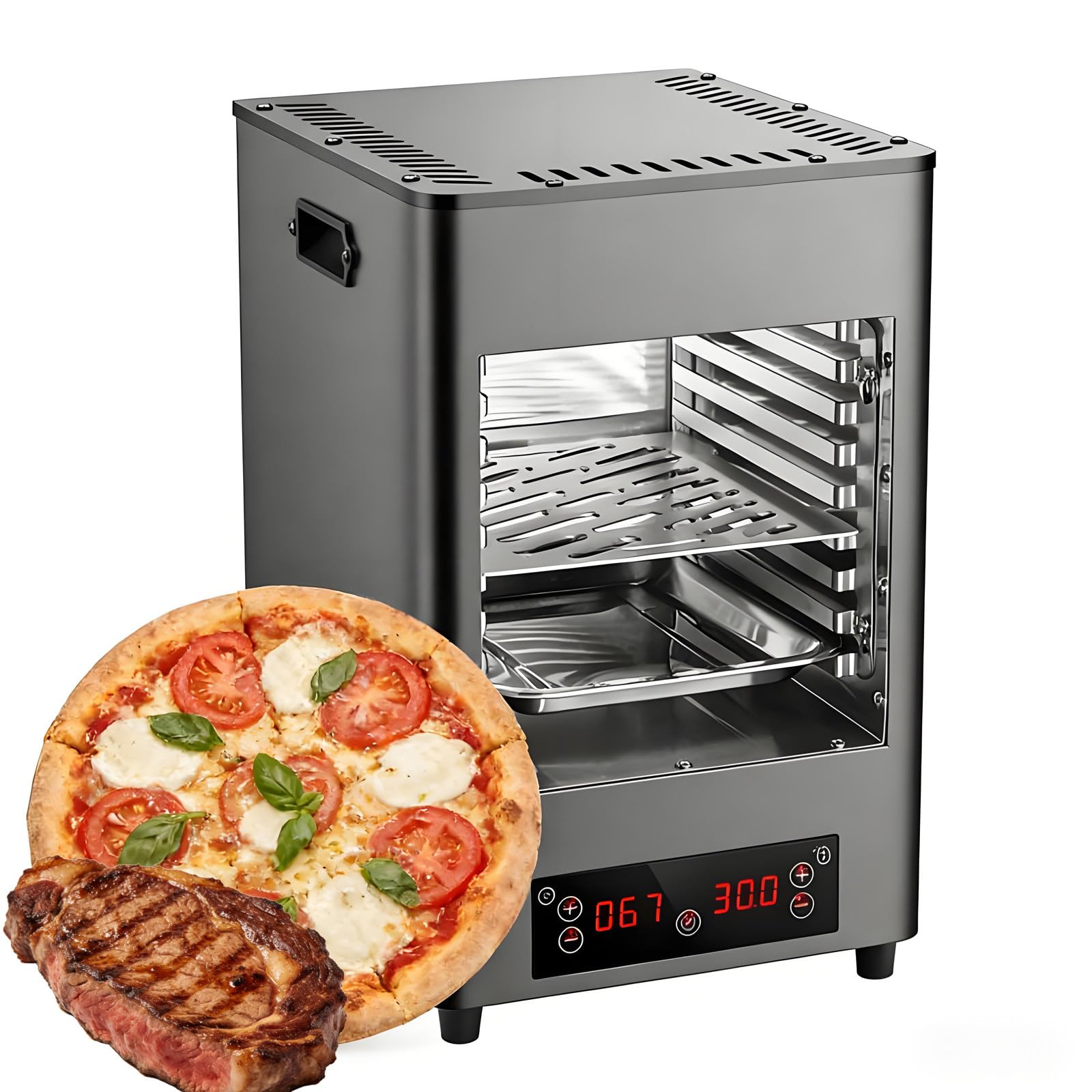 Forno Pizza Elettrico Bistecchiera Elettrica 800℃ Temperatura di Grigliatura Professionale Maniglia Resistente al Calore Vassoio di Raccolta Olio per Cucina & Campeggio TypeA