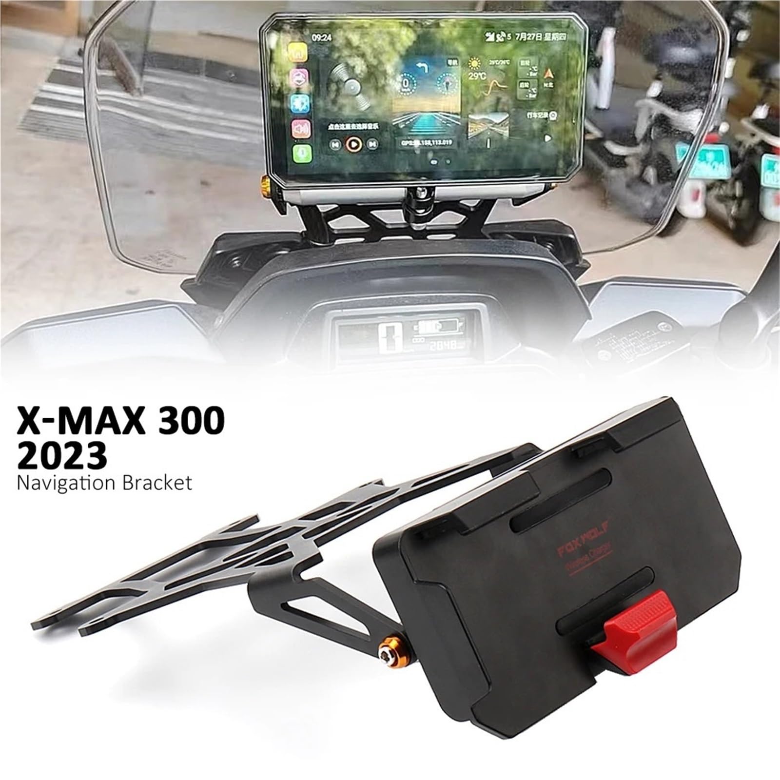 MKBHD Soporte de navegación GPS for Yamaha X-MAX Xmax 300 X-MAX300 XMAX300 2023 2024 2025, Placa de Soporte de navegación de 12MM y 22MM(12MM)
