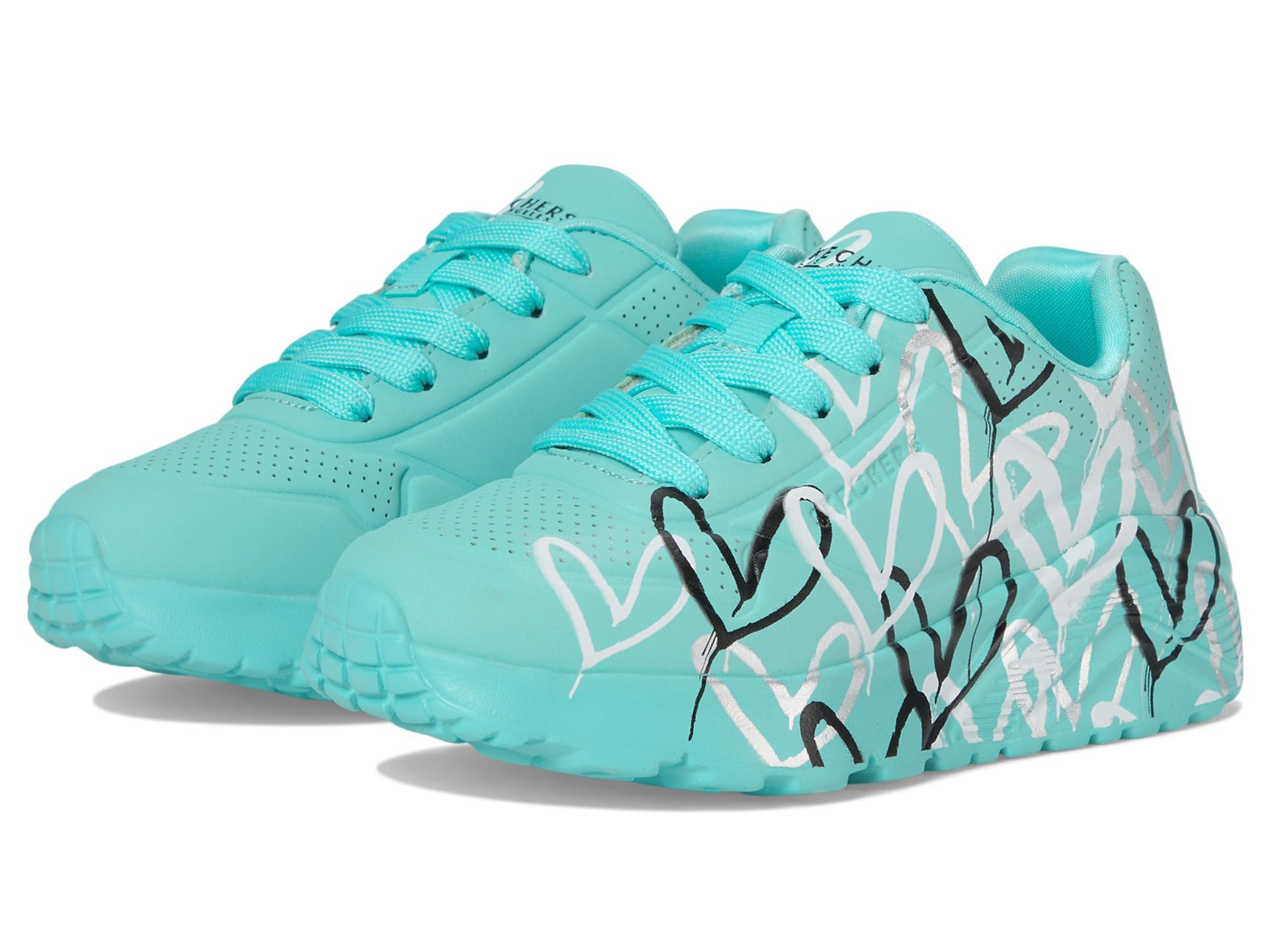 Skechers Girls' UNO Lite Spread the Love, White/Light Purple
