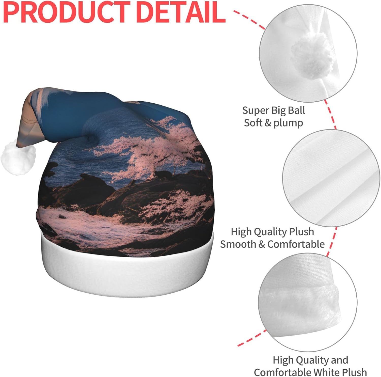 Japan Mount Fuji Landscape print Santa Hat Plush Light Up Funny Christmas Hat For skullcap Party Supplies Headwear image 5