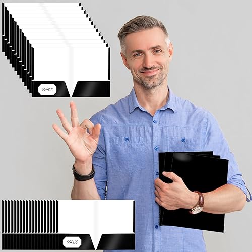 Miniatura 4 de Jutom 50 carpetas de papel laminado brillante con 2 bolsillos, tamaño carta, carpetas con bolsillos, carpeta de presentación para oficina, escuela,