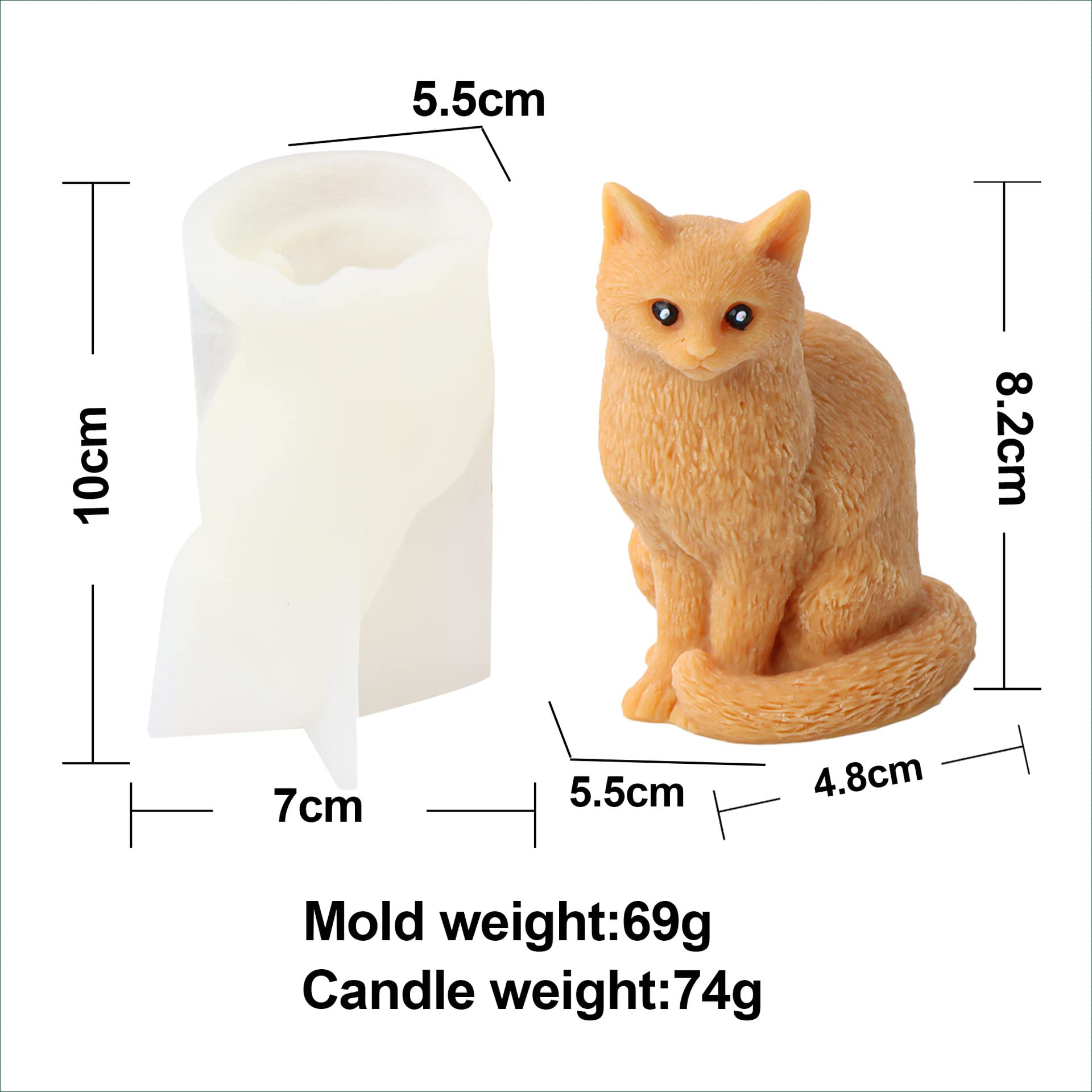ZwaitL Stampo in silicone a forma di gatto 3D per candele e sapone, stampi unici in silicone per sapone in resina