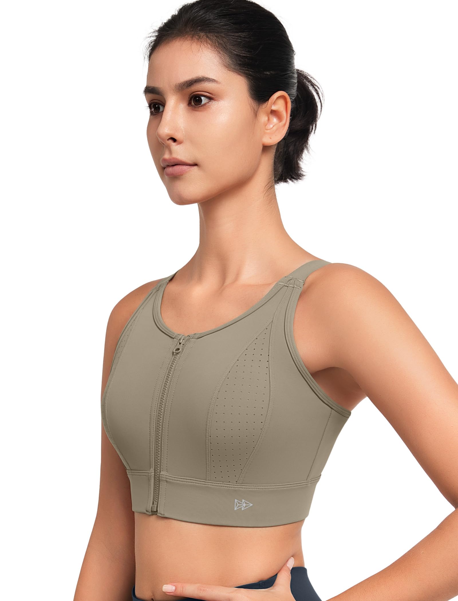 Yvette Soutien-gorge de sport à haut impact avec fermeture éclair sur le devant pour femme, grande taille, bonnets moulés, soutien-gorge d'entraînement et de course à pied pour grand buste