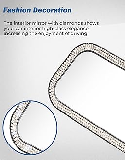 JOYTUTUS Rearvie Mirror, 12 Inch Panoramic Interior Clip-on Wide Angle Convex Rear View Mirror with Bling Rhinestones Diamonds Edge, Effectively to Reduce Blind Spot, Universal for SUV Trucks -White