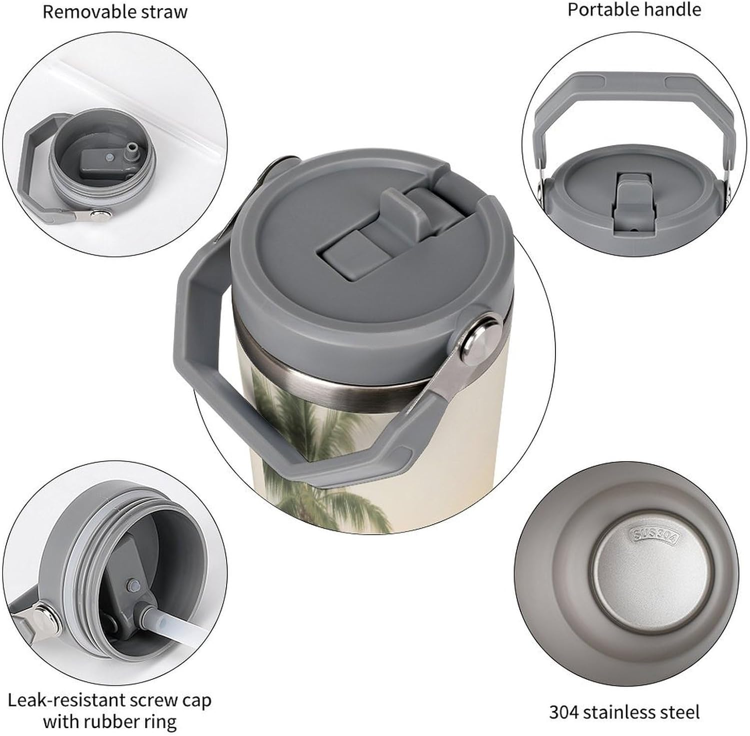 30 Oz Insulated Mug with Handle Lid And Straw Morning Light on The Island Pattern Large Metal Sports Bottle Great for Gifts Parties Office Coffee