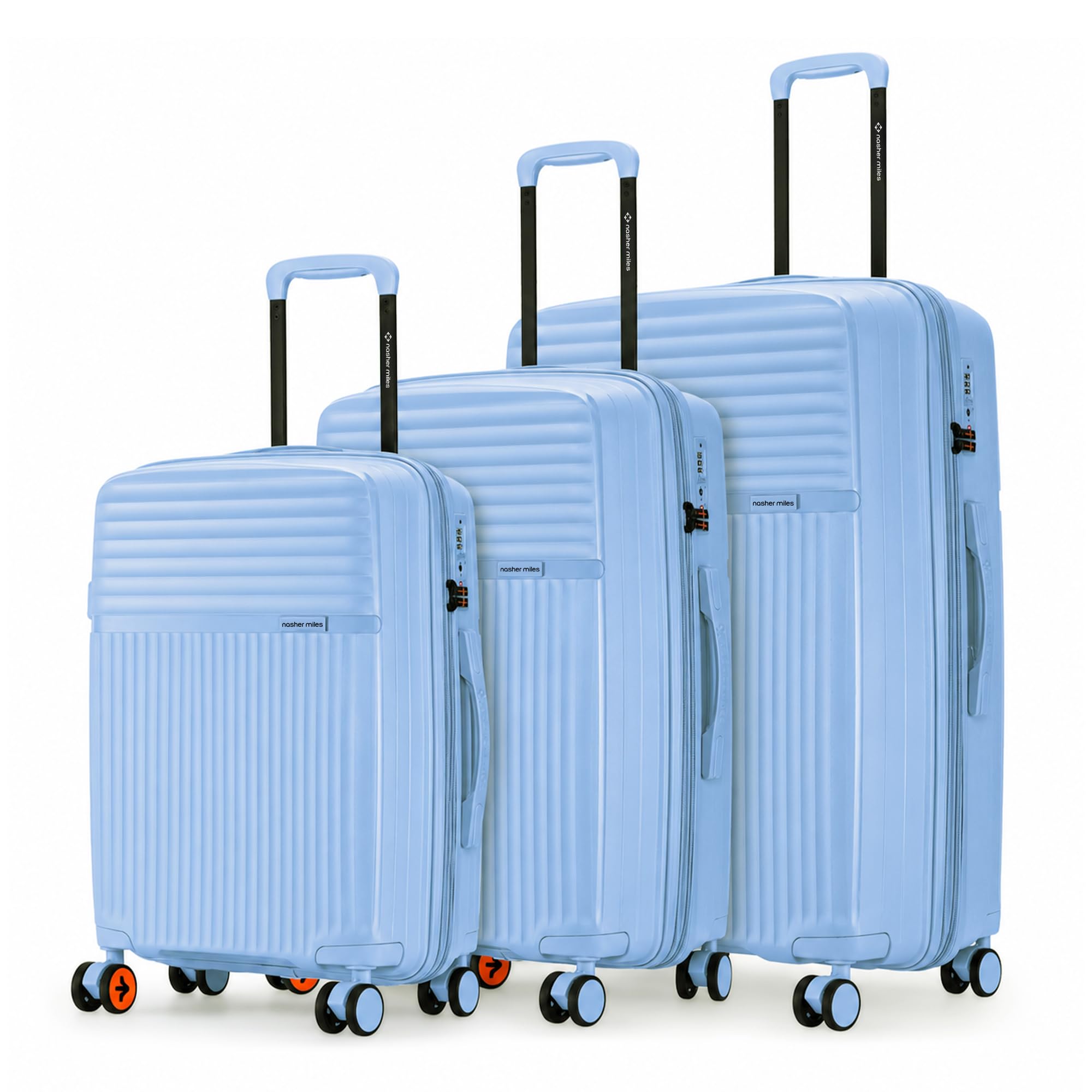 Krabi Expander Hard-Sided Polypropylene Luggage Set of 3 | 55cm, 65cm & 75cm | 8 Wheels Small, Medium & Large Trolley Bag for Travel | Suitcase (Steel Blue)