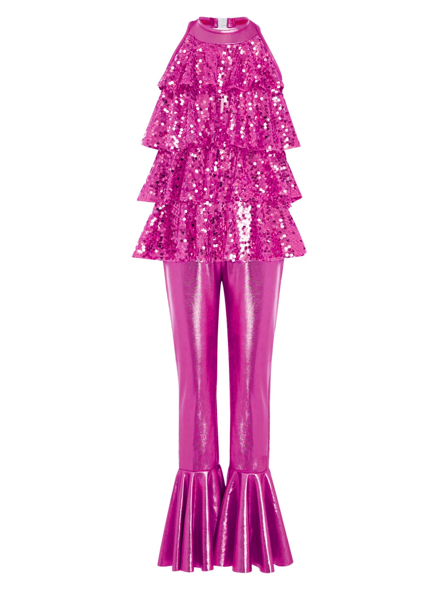 inhzoy Body da Pattinaggio Artistico Bambina con Paillettes Tuta Intera da Ginnastica Artistica con Volant Balletto Leotards Jumpsuit da Allenamento Abito da Ballo Latino Tango