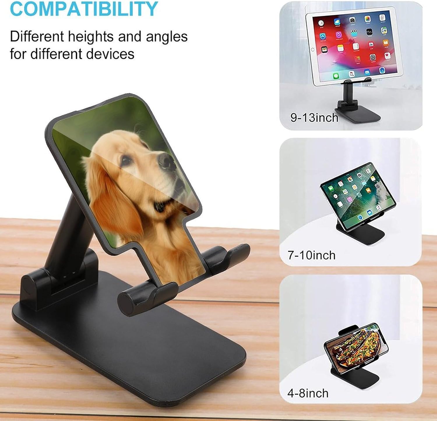 Cell Phone Stand Adjustable Dog Golden Retriever Phone Holder for Desk Compatible with 4.0-8.0 Inch Smartphones Foldable Mobile Stand 0-135° Tilt Portable Office Desktop Accessories Decor image 3