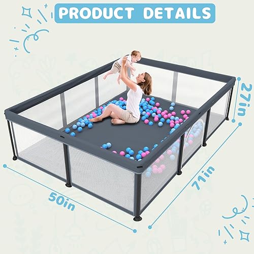 Miniatura 3 de TOREVSIOR Corralito plegable para bebés con alfombra, 50 x 71 pulgadas F plegable P laypen para bebés y niños pequeños, corral de juegos de