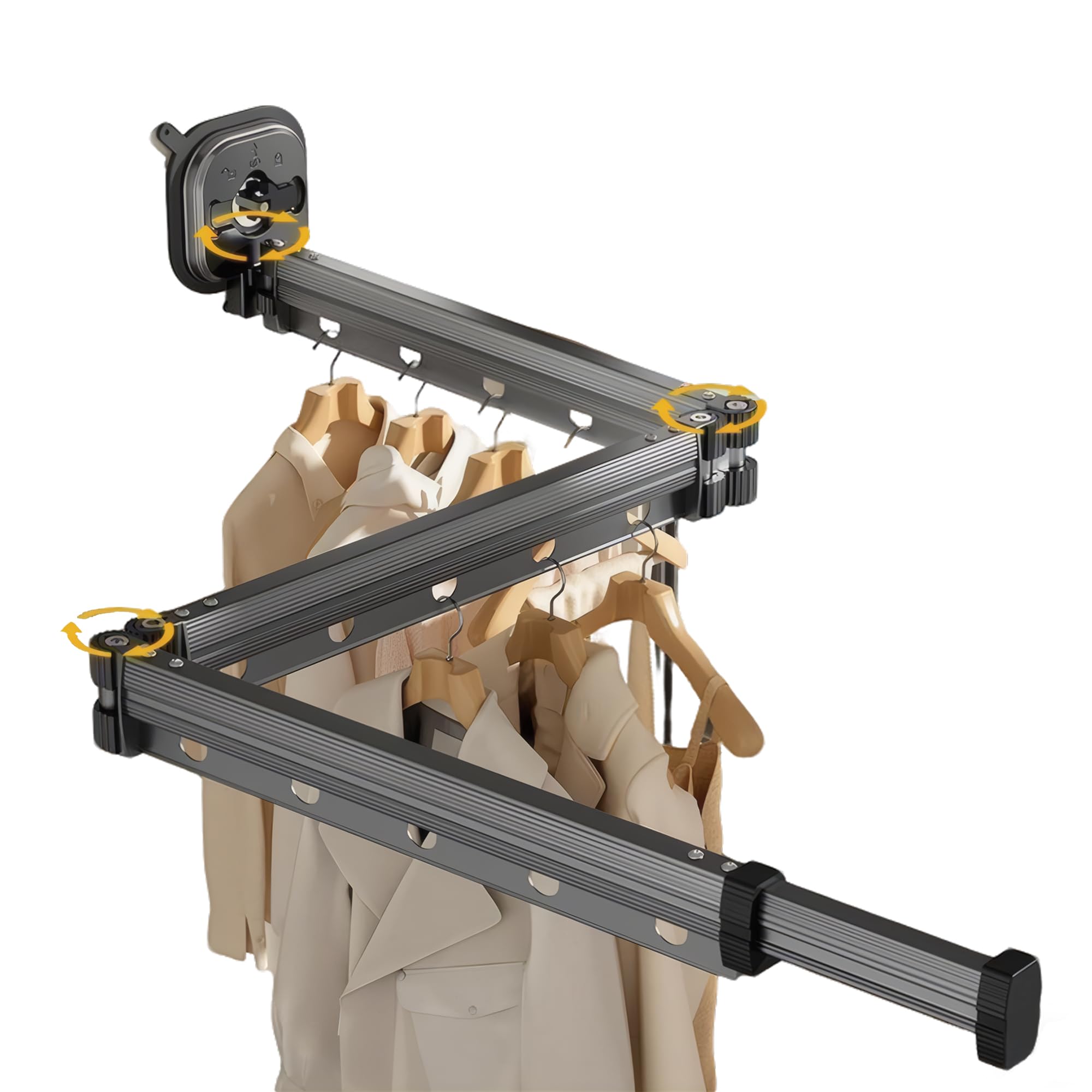 RFOUO Wall Mounted Clothes Airer Indoor,NO Drill Foldable Clothes Drying Rack with Suction Up,Space-Saving Clothes Rail for Laundry Balcony Bathroom Organizer,10kg Load(3-Fold suction cup，Grey)