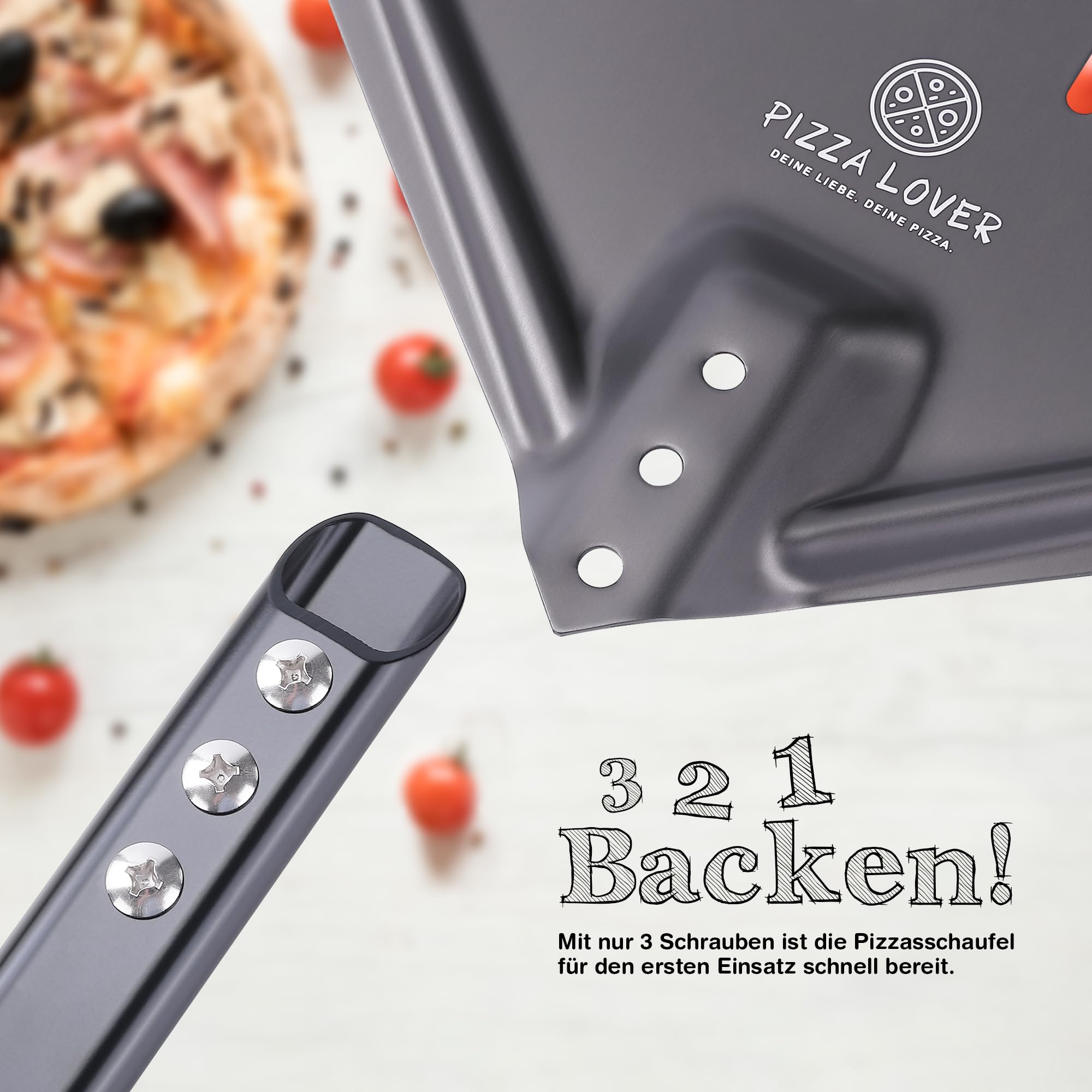 Pizza Lover® hochwertiger Pizzaschieber perforiert 30 x 30 cm Pizzaschaufel aus harteloxiertem Aluminium (Antihaft) Pizzaheber für hausgemachte Pizza & Brot ideal für Pizzastein, Backofen & Grill