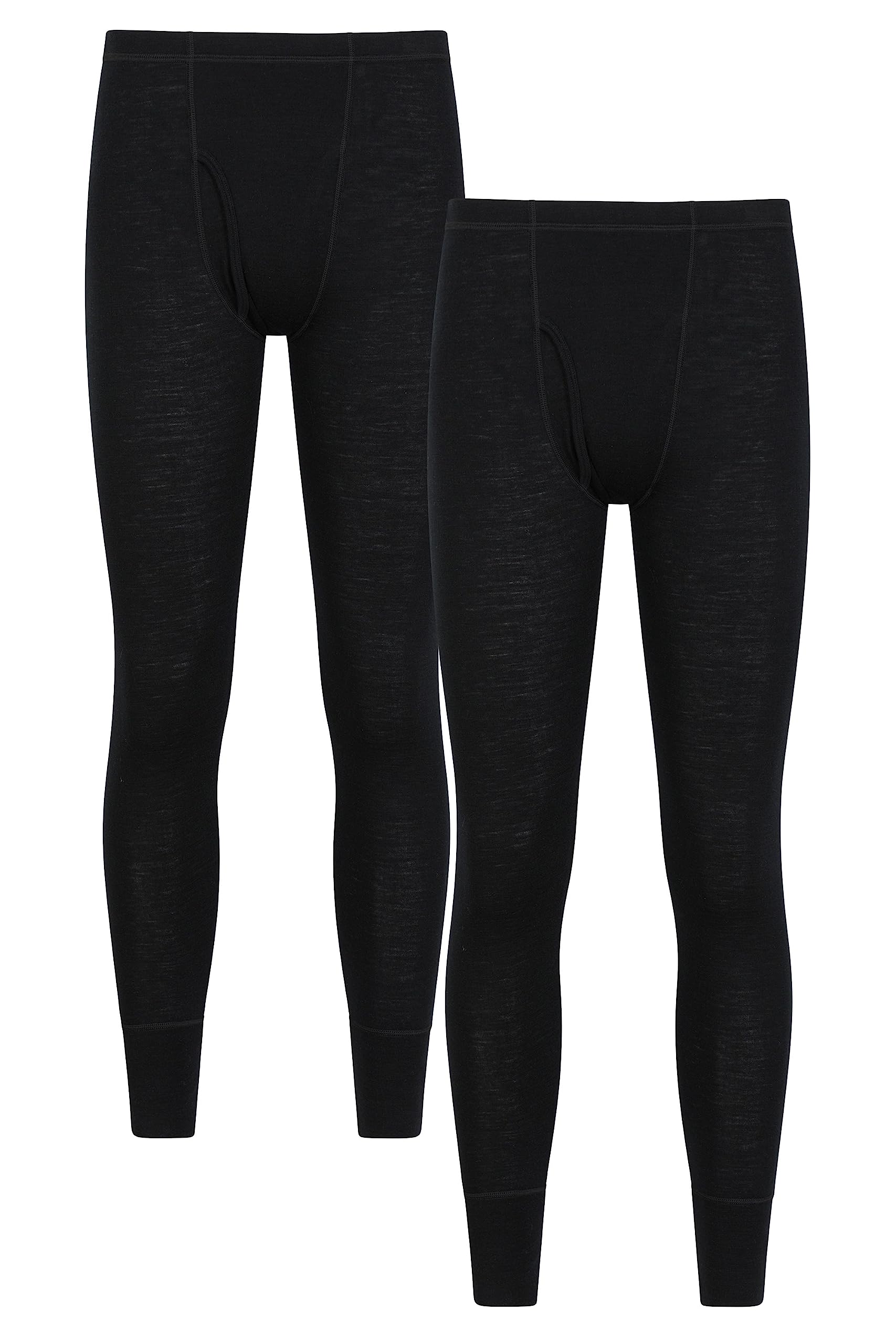 Mountain Warehouse Mens Merino Pants Multipack - Pack of 2 Moisture Wicking & Quick Drying Base Layer Pants - for Autumn, Winter, Camping, Outdoors, Travelling & Hiking Black (2 Pack) M