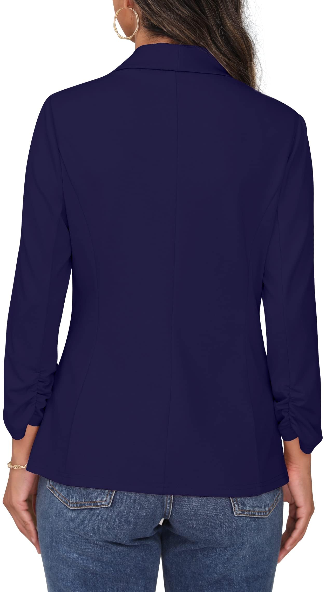 PrinStory Blazer Ouvert sur Le Devant pour Femme - Manches 3/4 froncées - Style décontracté - pour Le Travail et Le Bureau