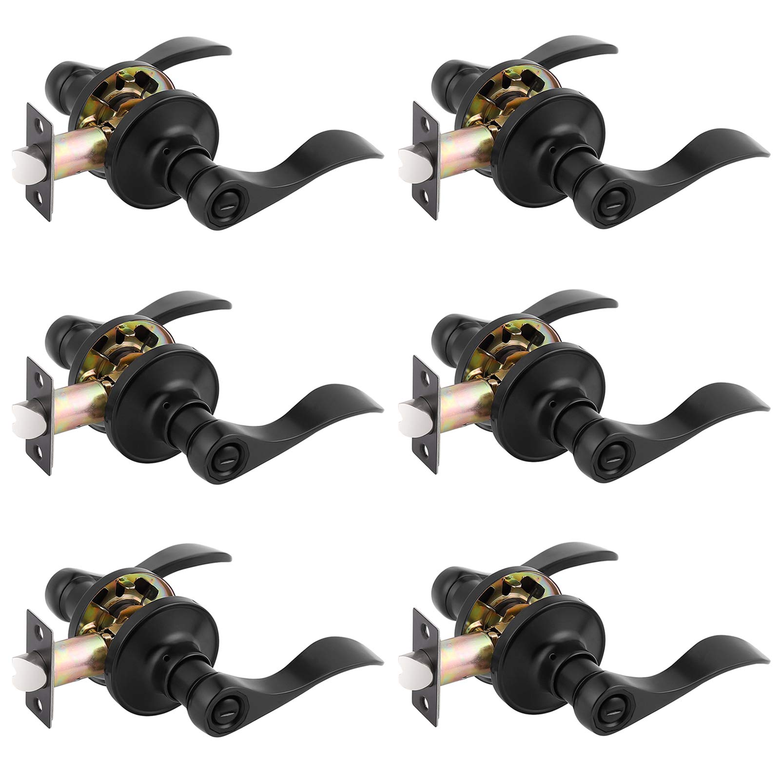 6 Pack Matte Black Door Handle, Keyless Interior Door Knobs Square Privacy Door Levers Heavy Duty Door Locks For Bedroom Bathroom Reversible Interior Handles For Left And Right Handled Doors - View #7