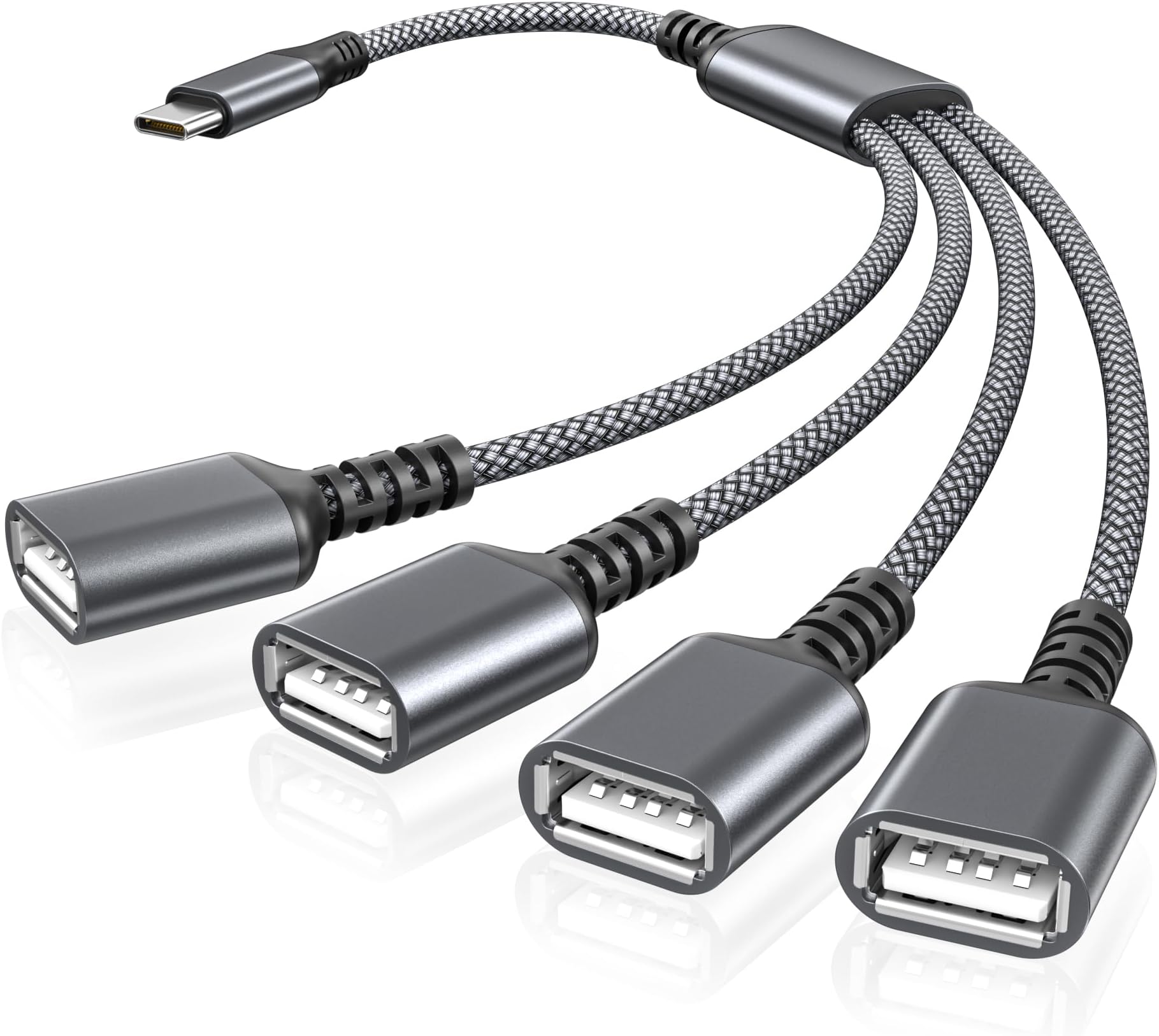 BASESAILOR USB C to Four USB Cable Adapter 0.3M,USB Type C Male to 4 USB A Female 2.0 Splitter,Thunderbolt 3 Multiple Multi Port Hub,Double Dual Cord Converter for Car,Laptop,Mac,iPhone 16 15,iPad,17