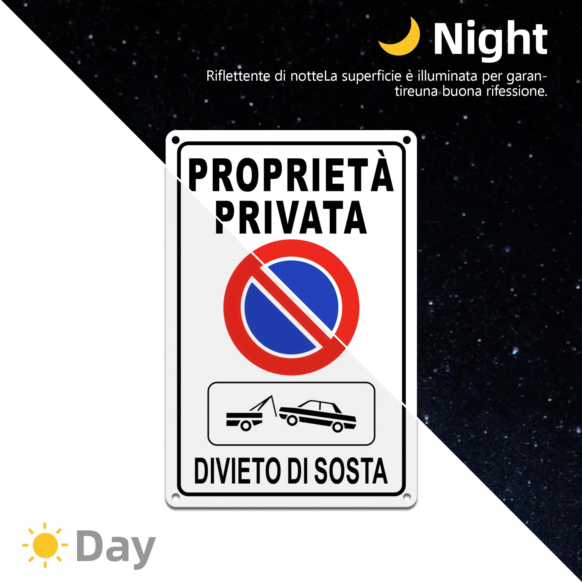 TAKULA Cartello Proprietà Privata,Divieto Sosta con Rimozione Forzata e Sosta Vietata 30x20cm Alluminio Antiruggine, Riflettente Notturno, Preforato Universale per Garage/Strade