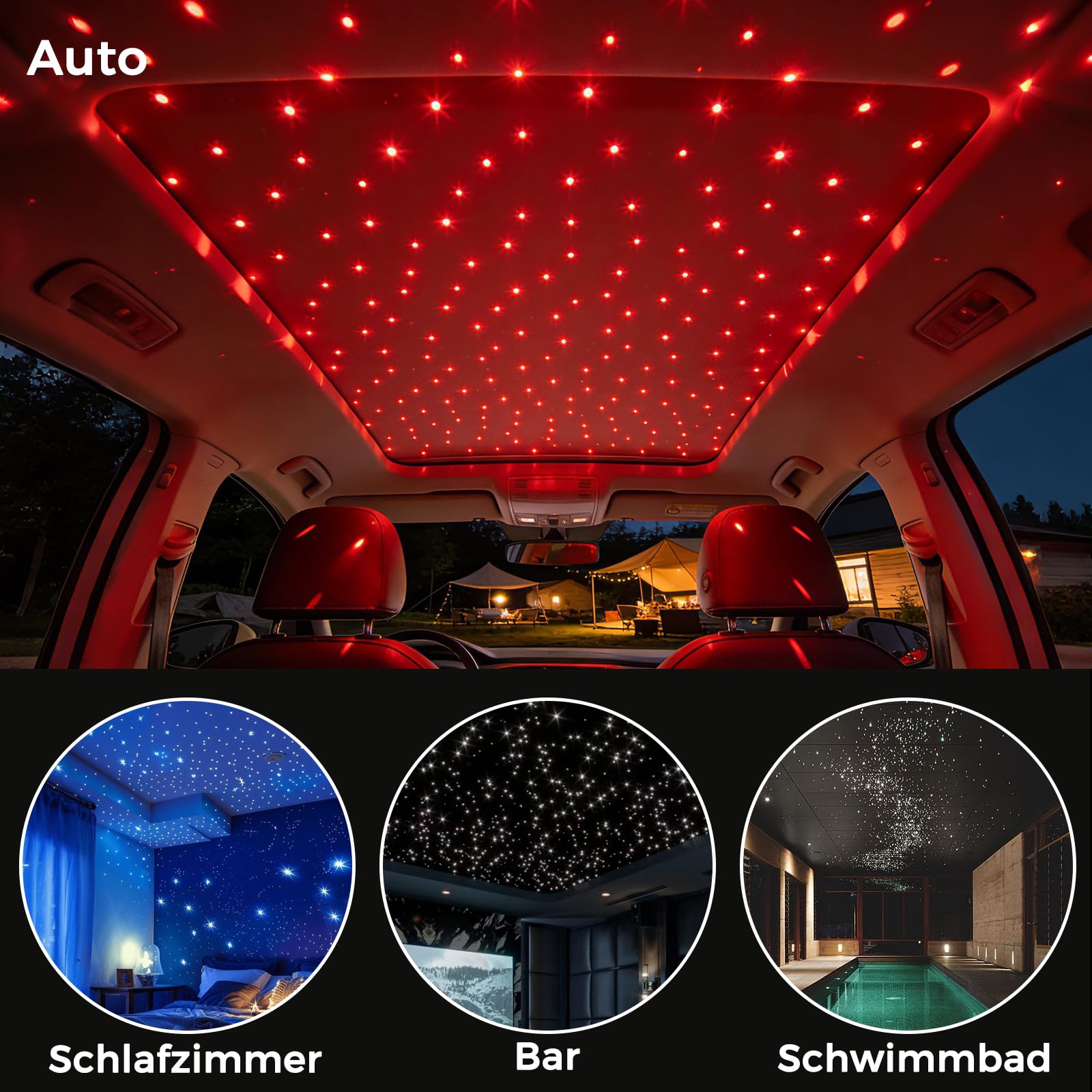 16W Sternenlicht für Auto:500pcs*2m Glasfaser Stern Decken Set App-Fernbedienung Musik Geräuschgesteuerte Synchronisierung Ding Room Jungen Mädchen Geschenk