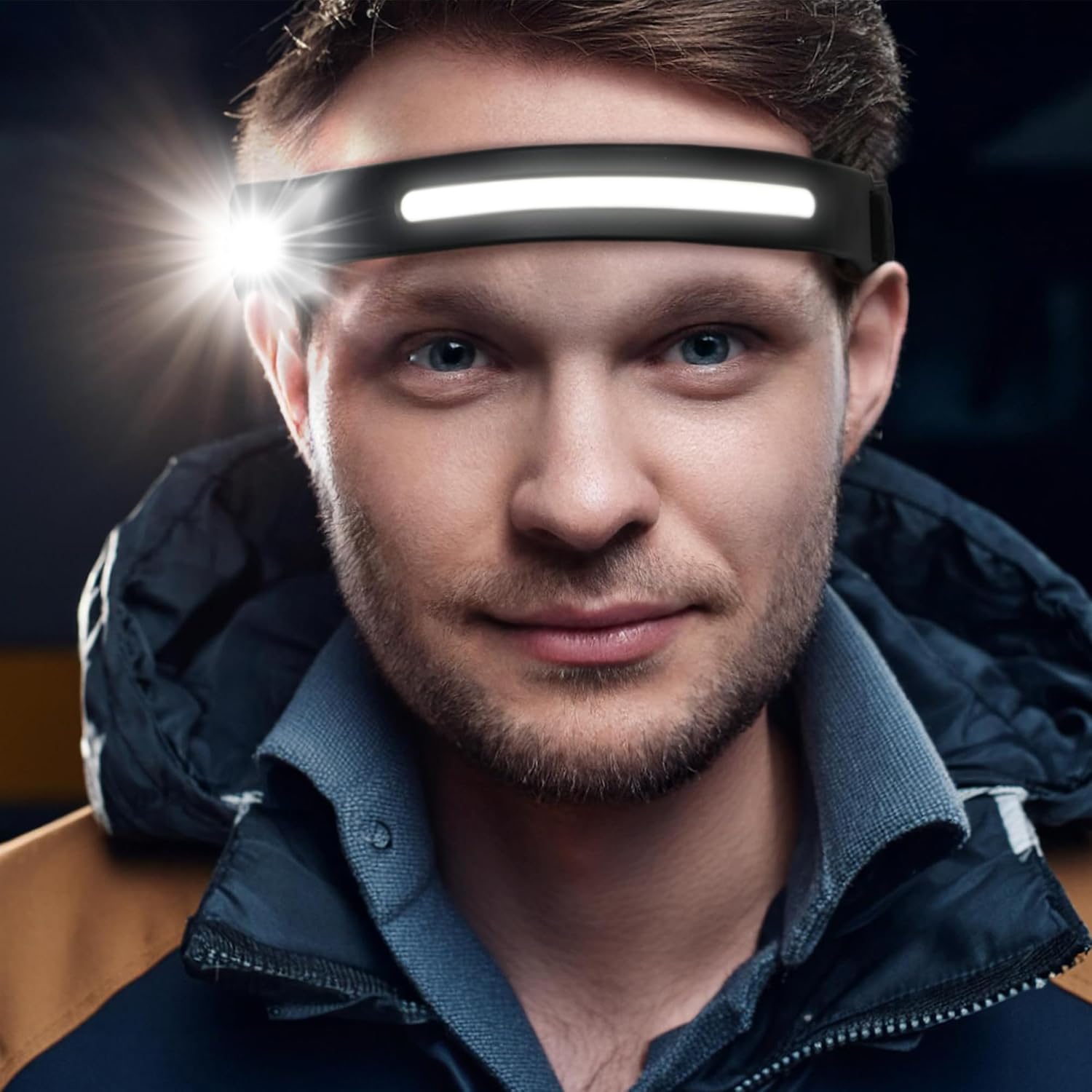 BLACK+DECKER Rechargeable Headlamp with Flashlight & Wave Sensor 2-Pack, 350 Lumens LED 230° Beam Head Light, IP65 Waterproof, 4 Brightness Settings, SOS Mode, Fits Over Helmets, Head Lamp for Camping