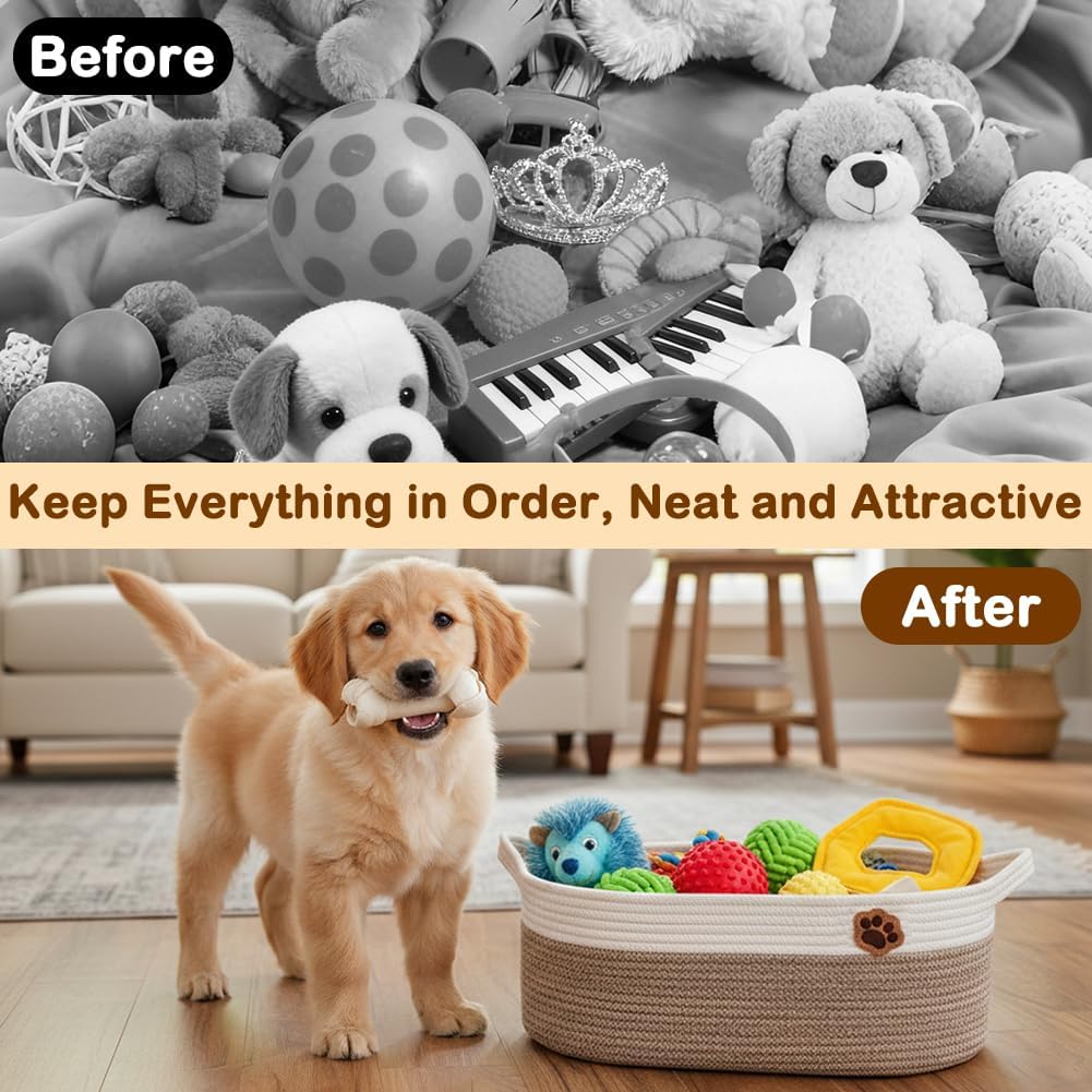 SZEE 2 Pack 30L Large Dog Toy Basket, Nursery Blanket Storage Basket for organizing, Woven Blanket Storage for Living Room, Laundry Basket with Triple-Reinforced Handles, 19.7"×11"×7.9", Brown+Gray