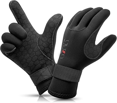 Skyone Neoprene Gloves Scuba Diving Gloves Men Women, 3MM 5MM Thermal Anti-Slip Flexible Wetsuit Dive Gloves with Adjustable Wrist Strap, Surf Gloves for Snorkeling Sailing