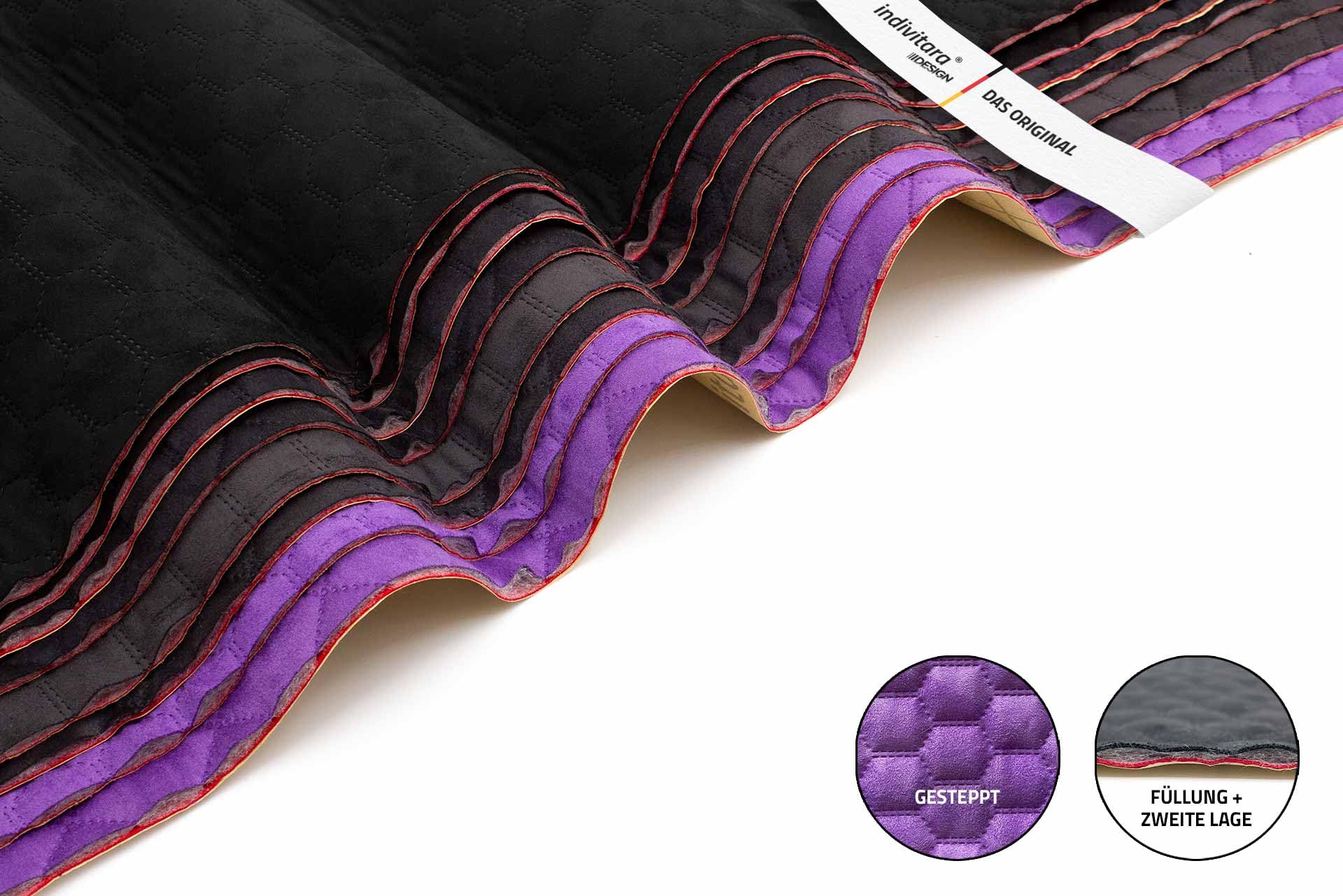 Design Quilted Mikrofaserstoff gesteppt kaschiert selbstklebend Wildleder Optik Kunstleder Wildlederimitat - Stretch Dehnbar Folie Stoff - DAS ORIGINAL