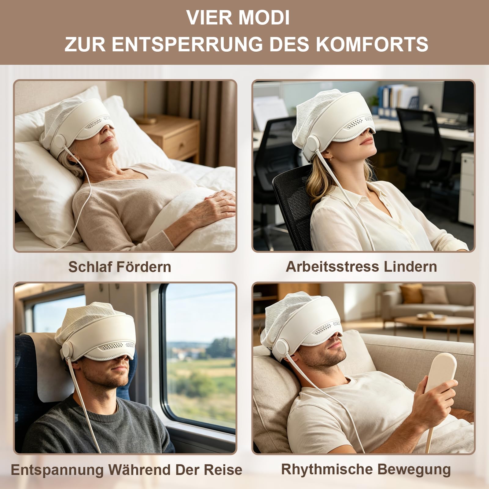 Elektrisches Kopfmassagegerät mit Hitze, 3 in 1 Kopf Augenmassager, 6-Zonen Surround Airbag Kopfhaut Massager mit Abnehmbarer Kapuze, 4 Massagemodi, Stresslinderung für Zuhause Büro Reisen