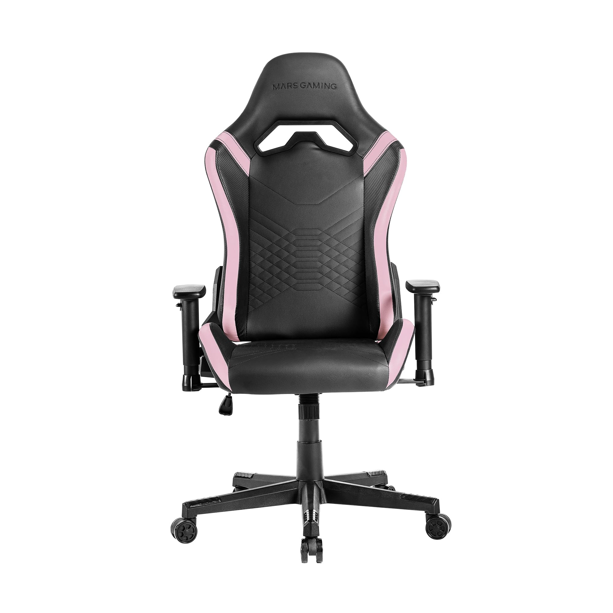 Mars Gaming MGC-PRO, Silla Gaming Profesional, Acabado Cuero PU, Reposabrazos 2D y Respaldo Reclinable 135°, Cojines Lumbar y Cervical Soft-Touch, Ruedas XL y Pistón Gas Clase 4, Rosa