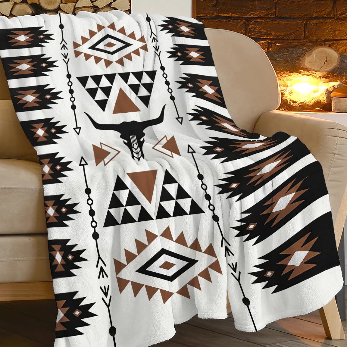 Feorafei Cowboy 2 Western Boho Cowboy Print Blanket Country Farm Native West Aztec Indian Cow Throw Blankets For Couch Sofa Stuff Decor Gifts Soft Cozy Fleece Plush Flannel Bedding For Lover Man Woman Adults 60"X80"