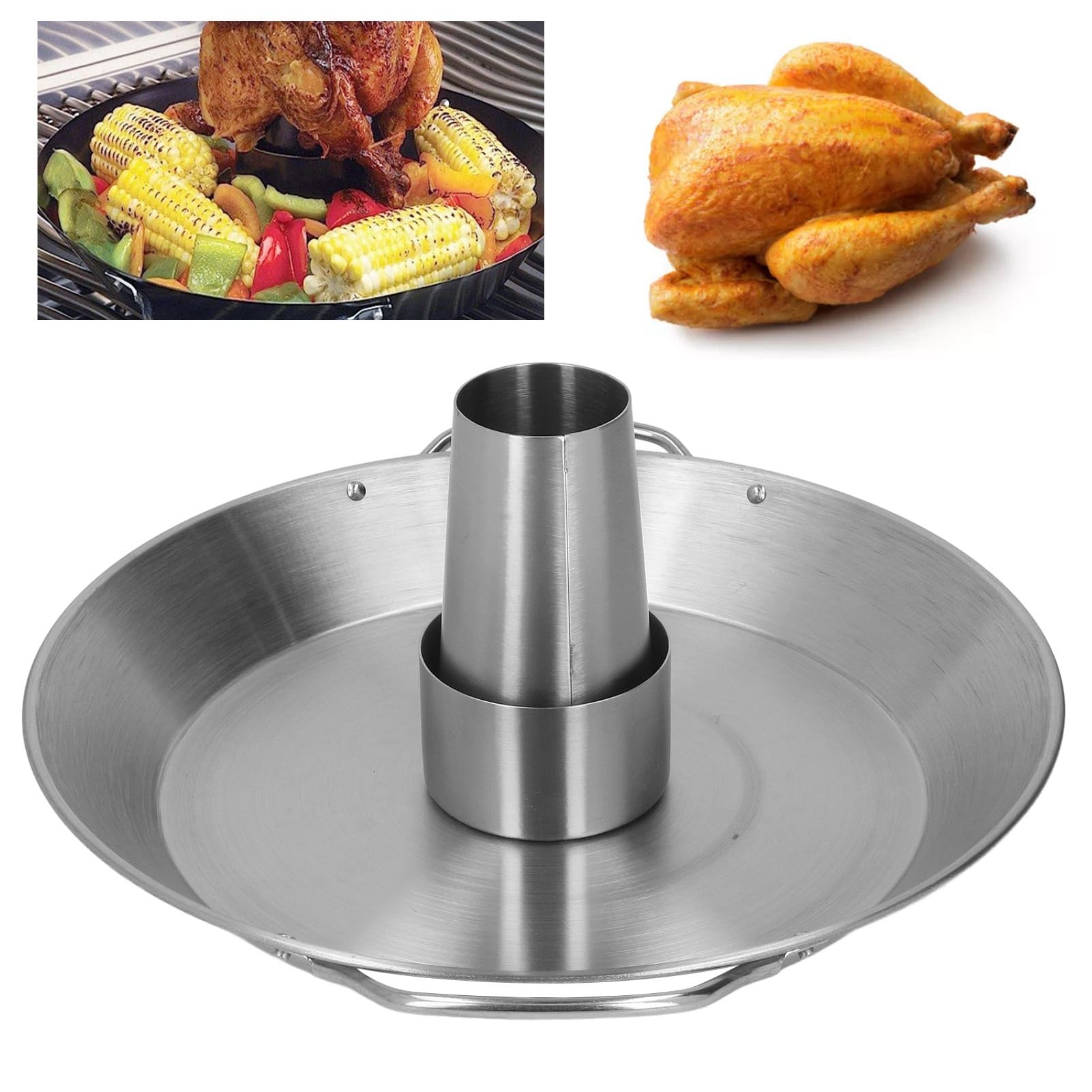 Buachois Teglia per arrostire pollo con lattina di birra, 32 cm, acciaio inossidabile 430